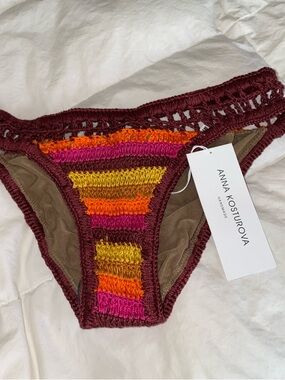 Anna Kosturova Crochet Bikini Bottom Multicolor Stripe Boho Swim Size S NWT